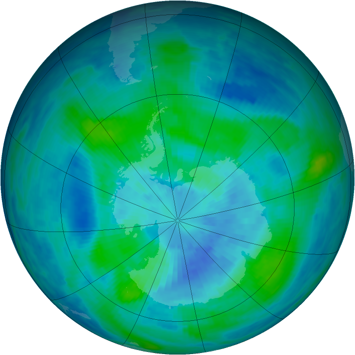 Antarctic ozone map for 21 March 1991